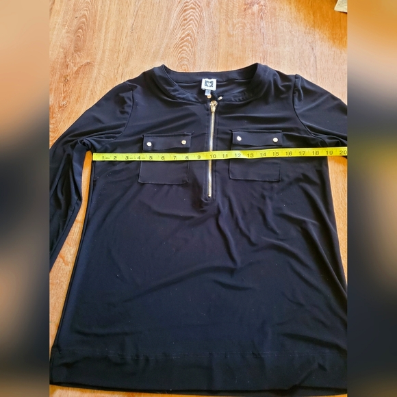Anne Klein medium black 3/4 sleeve zip button top shirt blouse - Picture 5 of 10
